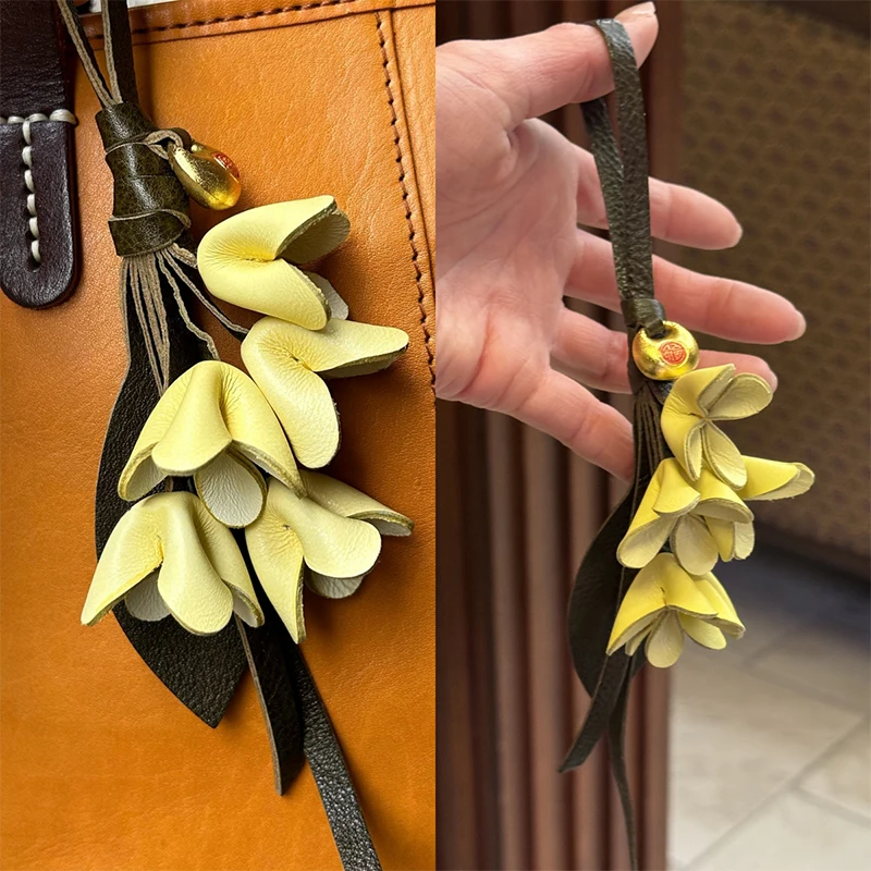 Flower Bag Pendant Genuine Leather Brand Original Design Exquisite Handmade Simulation Flower Pendant Osmanthus Tulip Keychain