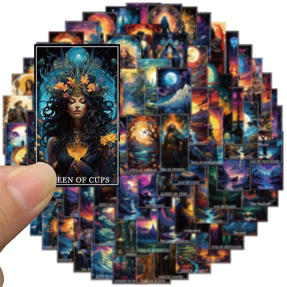 78/156Pcs INS Novelty Cartoon Cute Magic Tarot Card Stickers PVC Waterproof Stickers Decals For Kids Boys Girls Toys Gifts