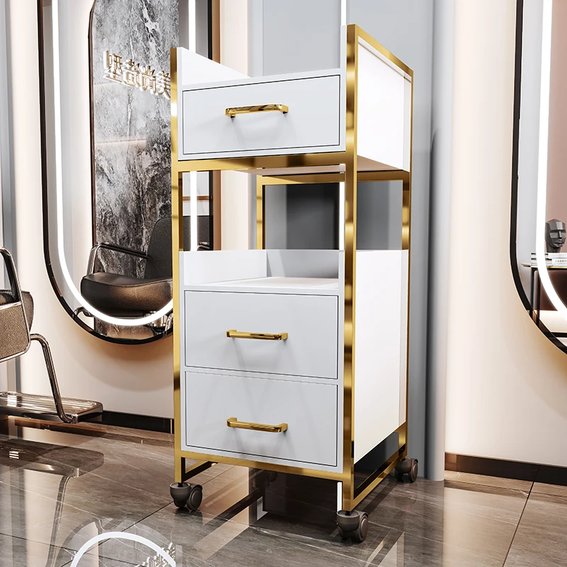 [Best]Premium Glam Trolley Storage Modern Aesthetic Organizers Trolleys Nordic Auxiliary Carrello Parrucchiere Salon Furn