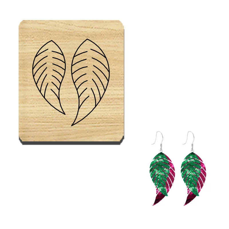 

EM125 Double Layer Feather Shaped Earrings With Wooden Cutting Mold, Customizable For Most Machines