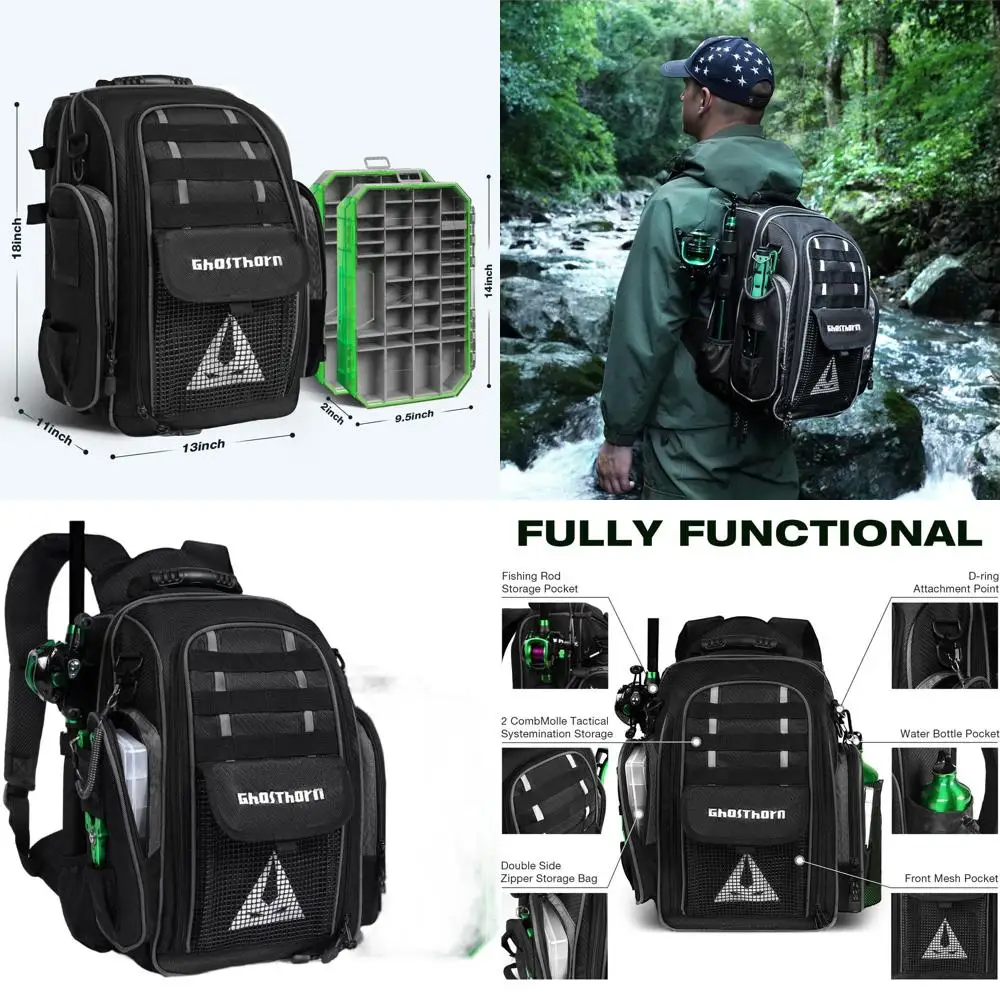 

40L Waterproof Tackle Backpack with Rod Holders for Men & Women, Large Storage Capacity