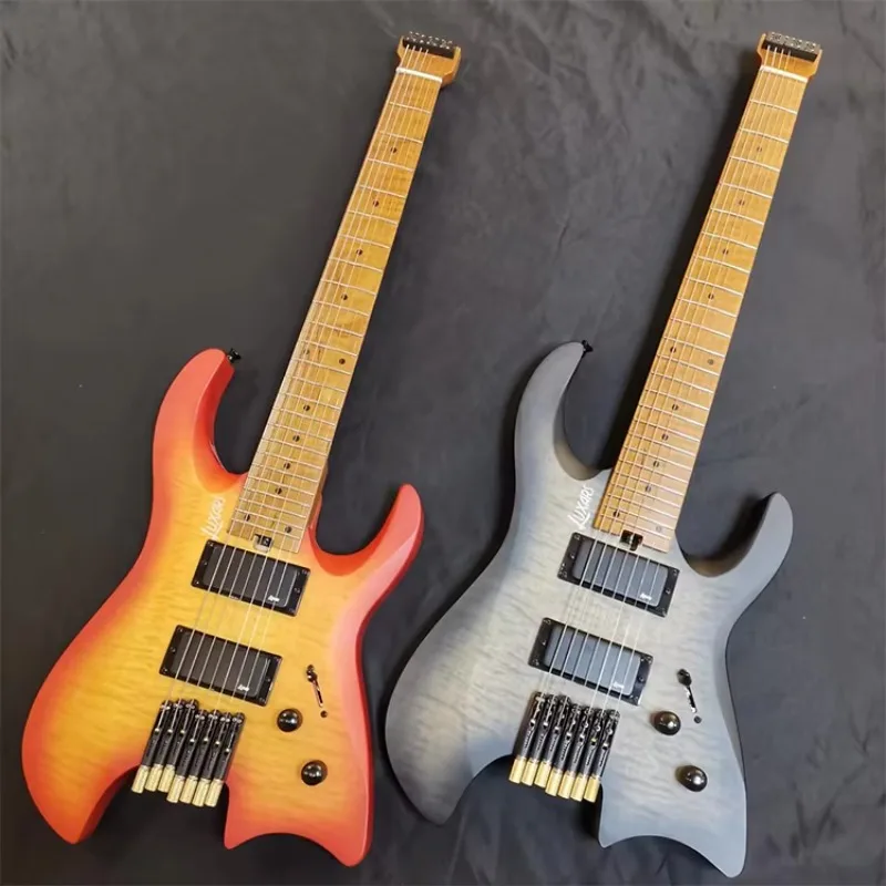 

Wholesale OEM String Instrument HH Humbucker Pickups 24 Rounded End Frets High Quality 7 Strings Headless Electric Guitar Kit