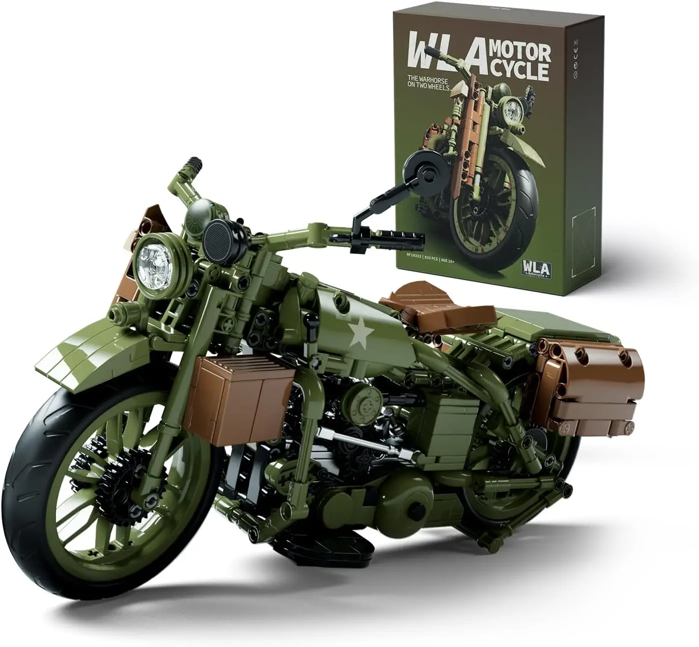 

Классическая модель военного мотоцикла для взрослых, аутентичный конструктор с коллекционным подарочным набором для демонстрации (833 детали)