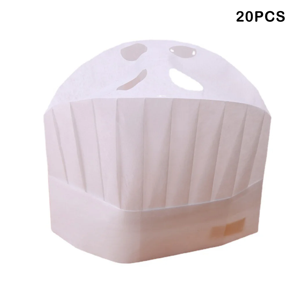 20 Pieces Disposable Chef Hat Elastic Head Cover Hats Foldable Cooking Boat Caps Kitchen Home Restaurant Round