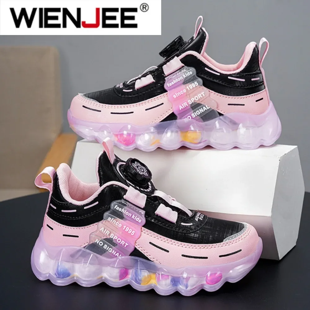 Low Cost Kids Running Shoes Quick Lacing Rotating Buckle Lightweight Princess Pink Fashion Cushion Sneakers for Girls