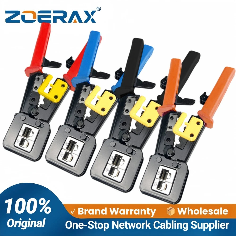 ZoeRax RJ45 Crimp Tool Pass Through Cat5 Cat5e Cat6 Crimping Tool for RJ45/RJ12 Regular and End-Pass-Through Connectors