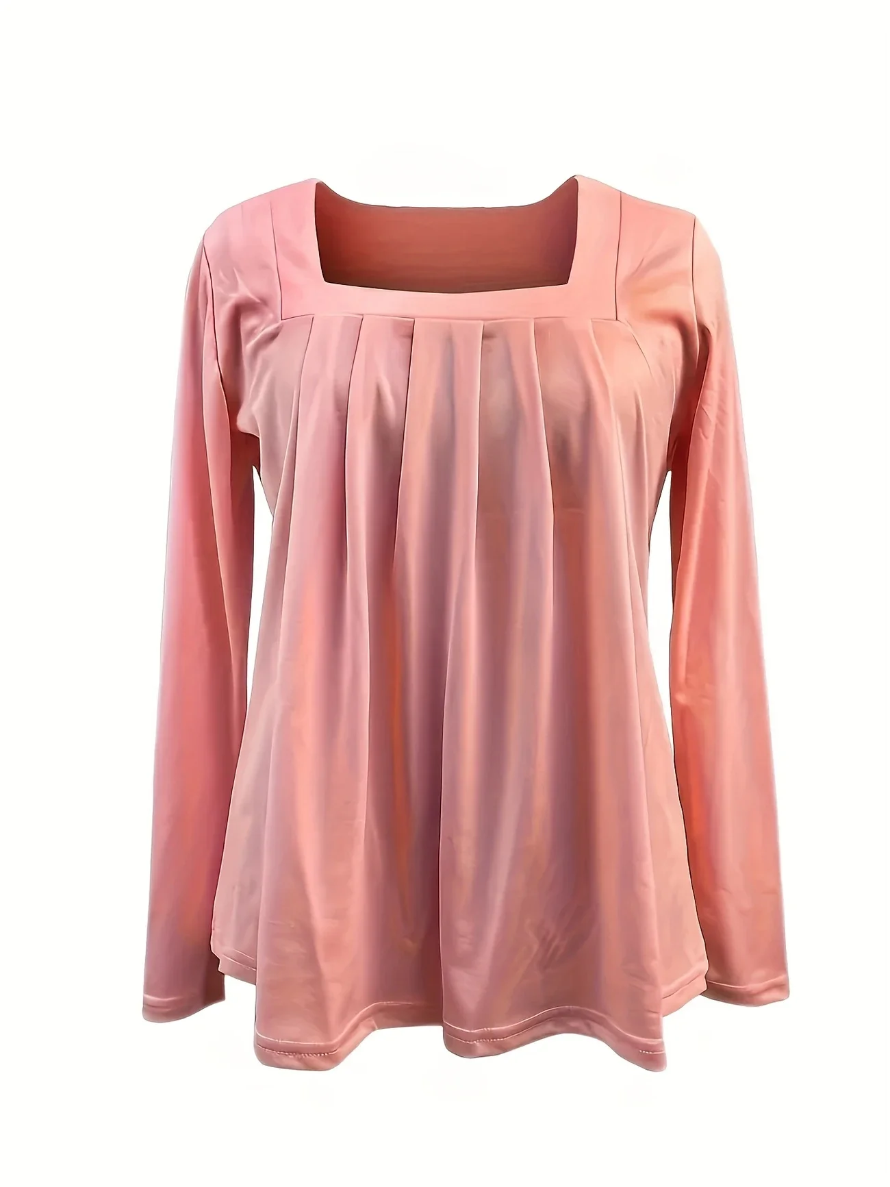 Camiseta de talla grande 1XL-5XL de manga larga con cuello cuadrado para mujer, camiseta informal de Color sólido a la moda para mujer