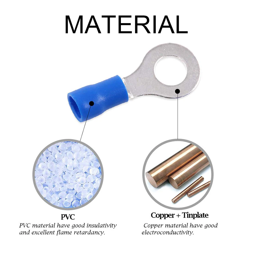 60Pcs Ring Terminals Crimp Connector Wire Terminal Cable Electric Connector Assortment Terminals for Wire Lug Terminal