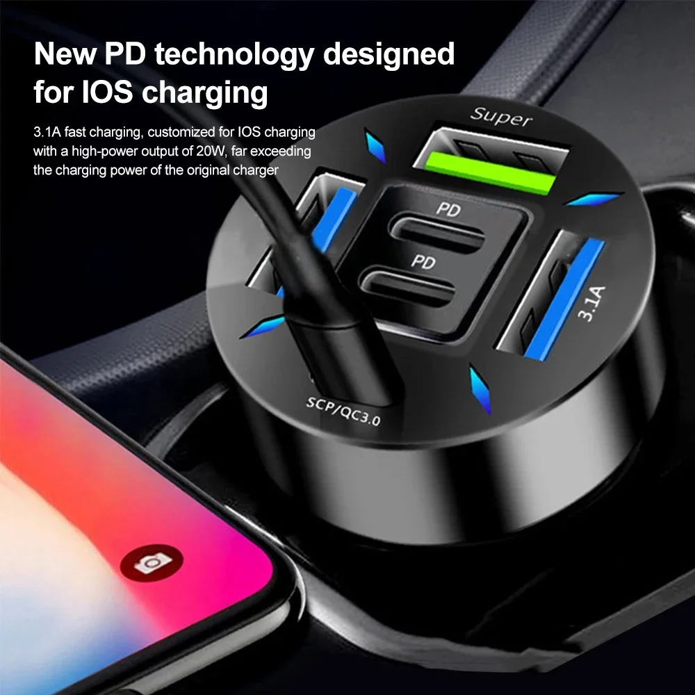 66W USB Car Charger Quick Charge PD QC3.0 With Voltmeter Cigarette Lighter Socket Power Adapter For iPhone 11 12 Samsung Xiaomi