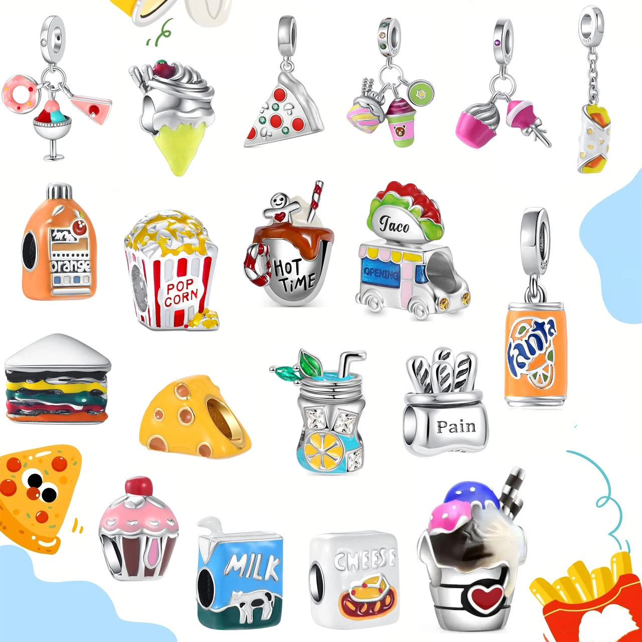 

MINISO NEW 925 Sterling Silver Colorful Separated Beads Dessert Ice Cream Charm Fit Original Bracelet Bangle Jewelry For Gift