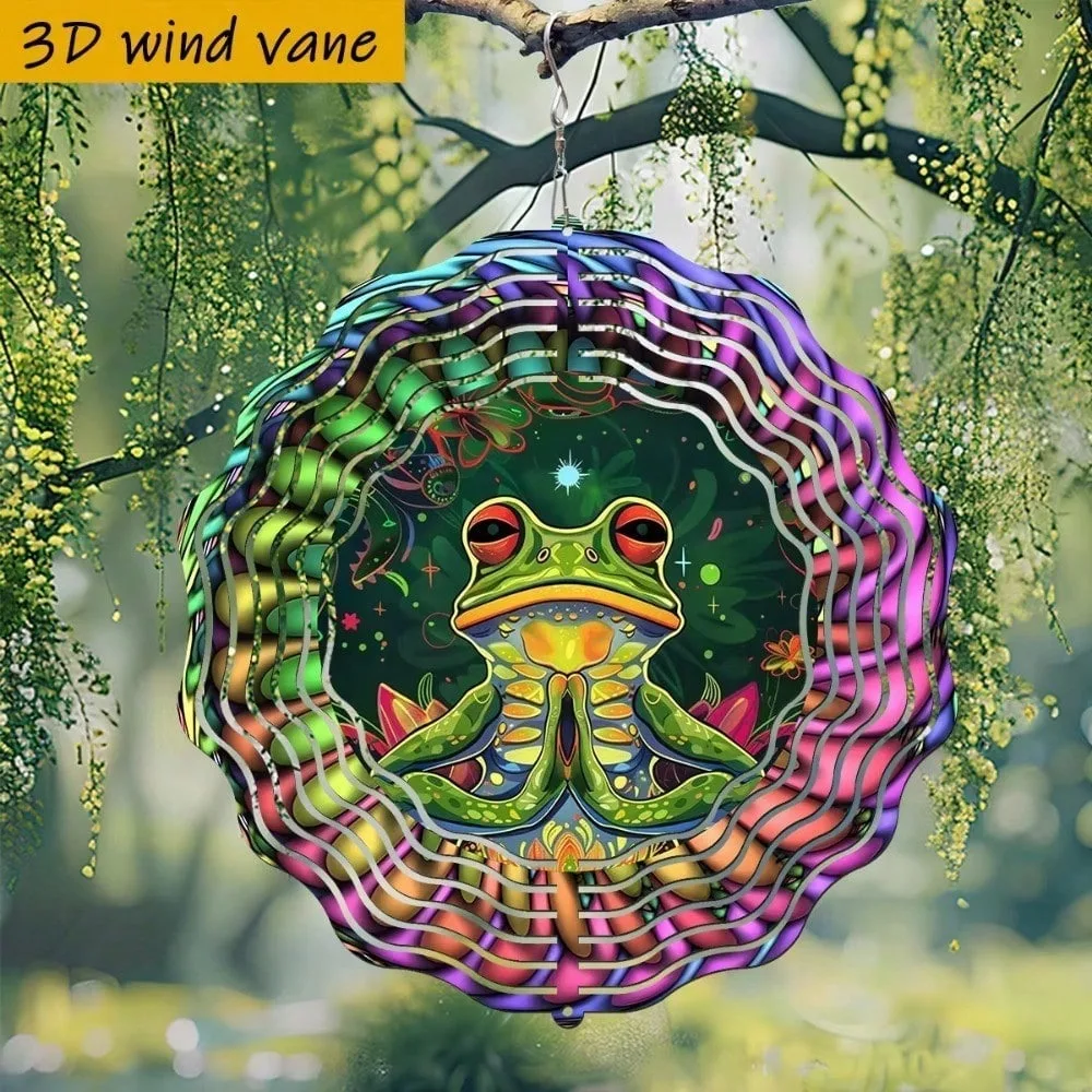CIFbuy Frog Metal Wind Spinner, Vivid Sculpture 360 Degree Rotating Waterproof Anti Fade Patio Garden Hanging Decor