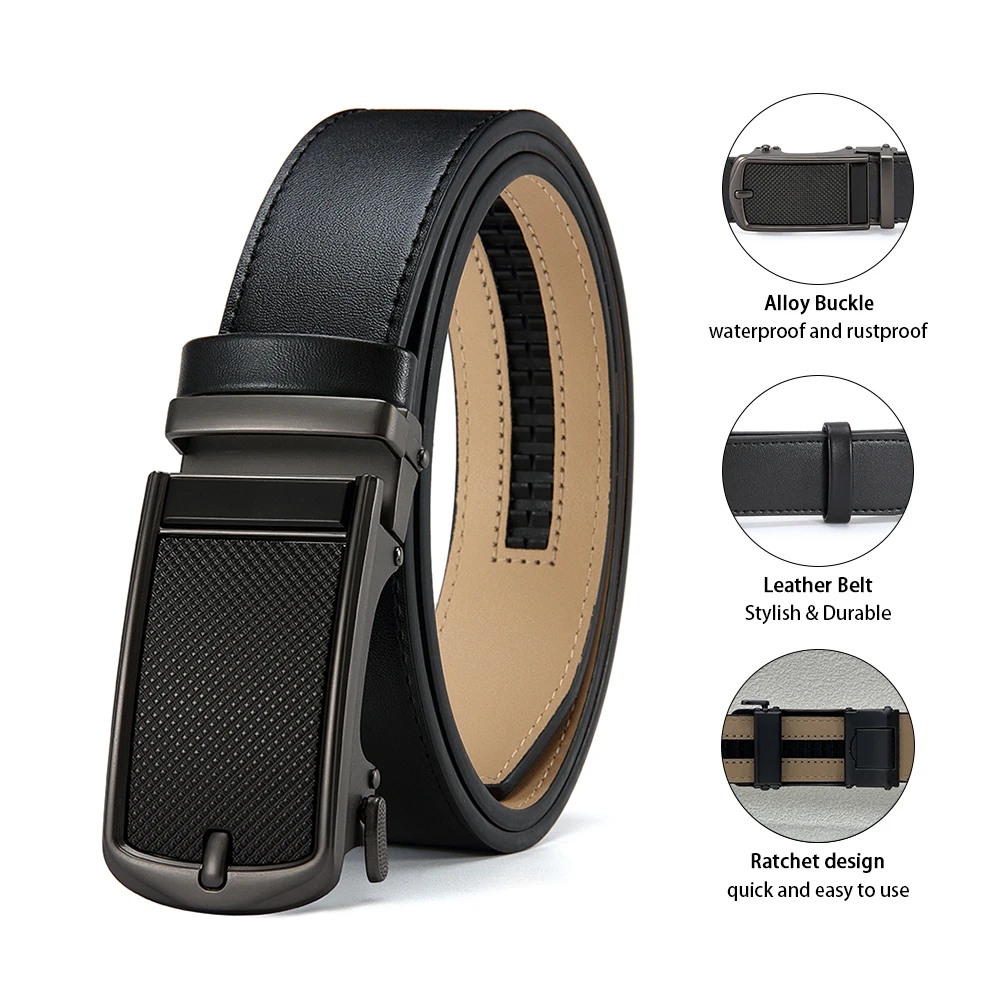 DOOPAI Mens Leather Belt Automatic Genuine Leather Belts Leisure Fashion Ratchet Belts for Men Pants Waistband Ремень