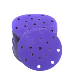50PCS 6 Inch 17 Hole Round Purple Sandpaper, Hook and Loop Flocking Sanding Discs for Automotive Paint Metal, 40-2000 Grits