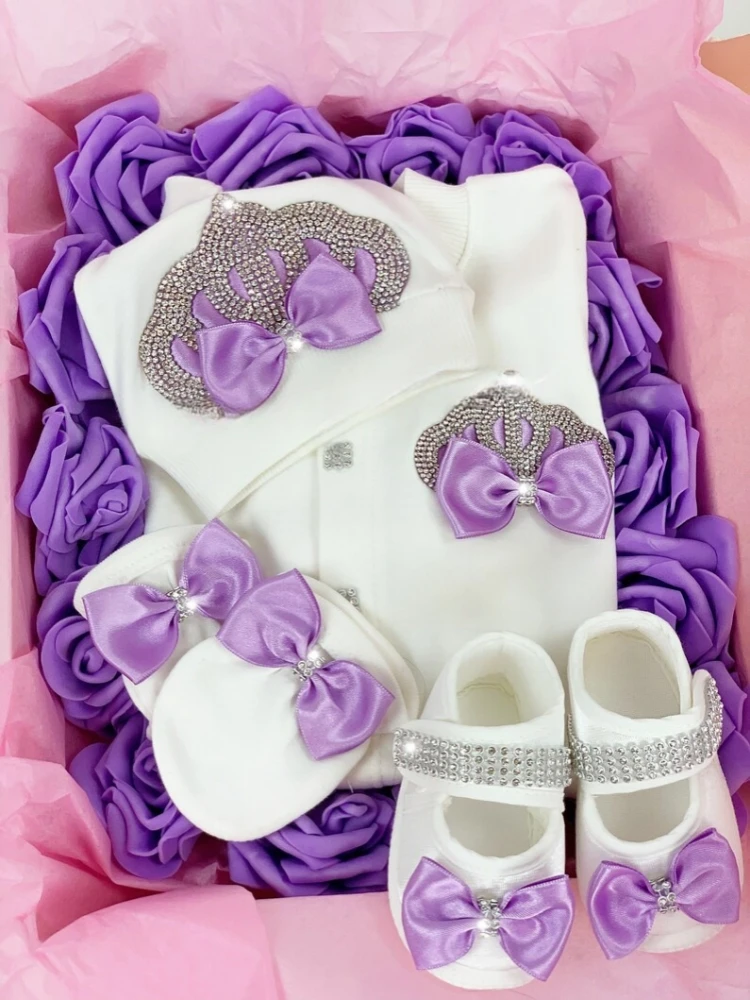 

4pcs Crown Baby Girl Hospital Exit Newborn Baby Girl Bling Outfits Baby Girl Layette Set Personalized Baby Girl Outfit