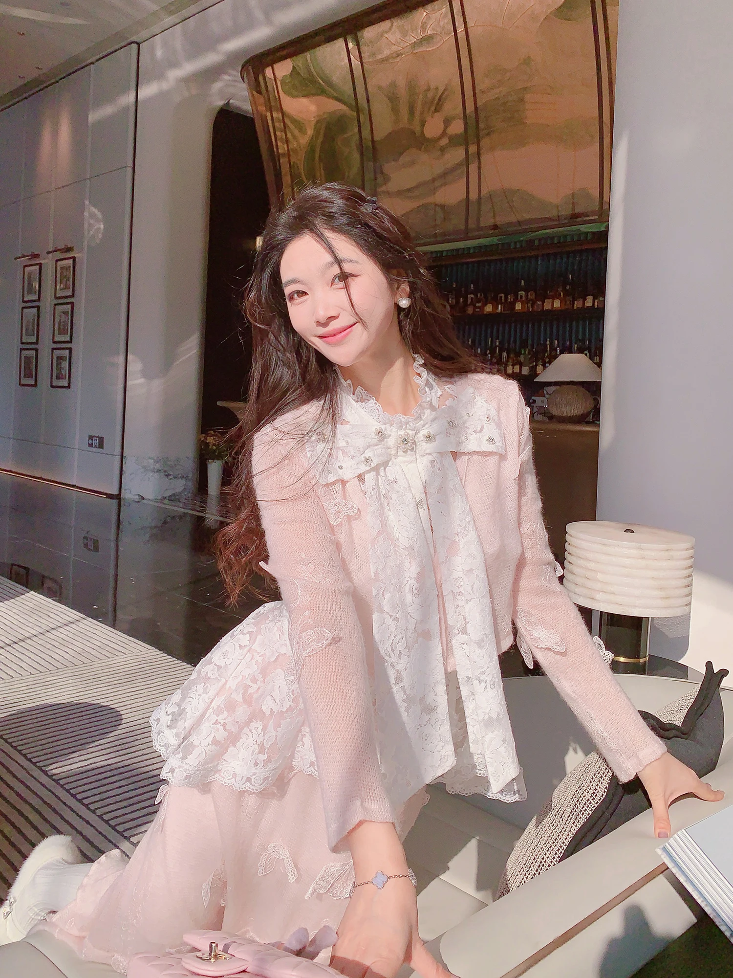 

Комплект из топа и юбки Miss Luxury Early Spring из шерстяной смеси, женский, розово-оранжевый, повседневный, приталенный крой, с узлом