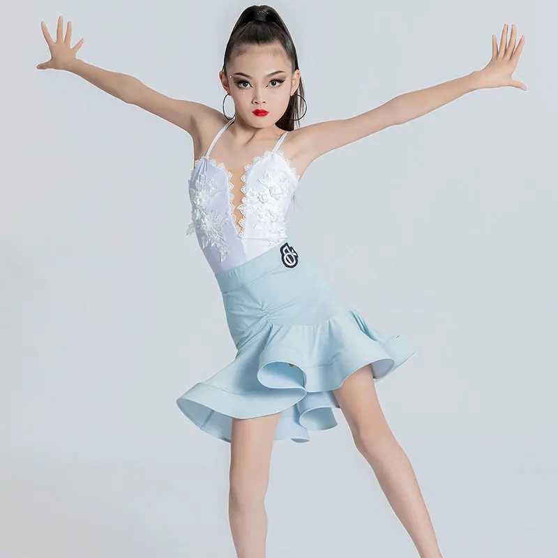 Girls Latin dance dress spring summer children tango training dress pattern strap dance dress