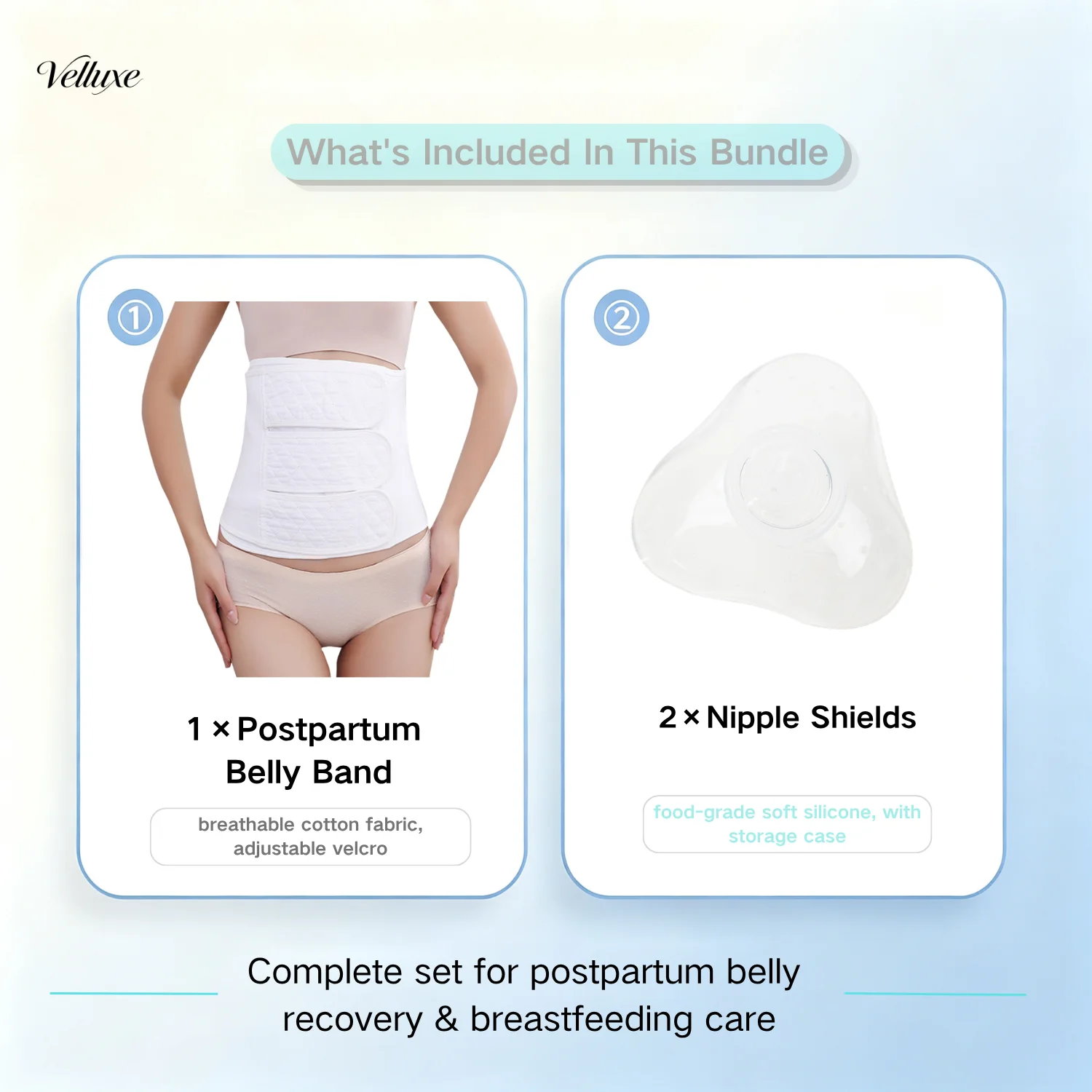 Postpartum Cotton Belly Band & Silicone Nipple Shields 2Pcs Set, Adjustable Postnatal Abdominal Binder, Breastfeeding Nipple Pro