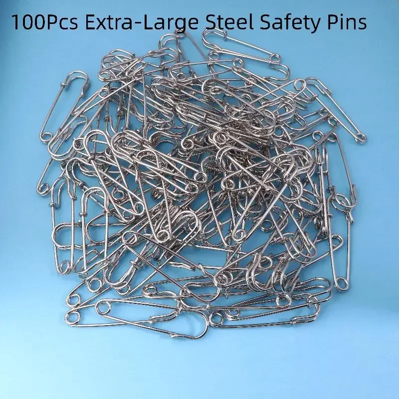 100 قطعة دبابيس أمان فولاذية كبيرة جدًا دبوس أمان كبير عالي التحمل من الفولاذ المقاوم للصدأ دبابيس قفل زنبركية للملابس والحرف اليدوية