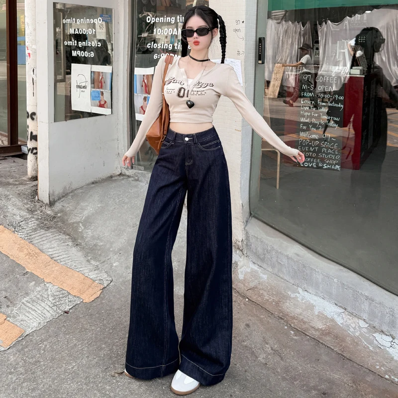 بنطلون جينز مستقيم نسائي صديق للبشرة مريح قابل للتمدد منخفض الارتفاع Bootcut أزرق واسع الساق من قماش الدنيم بنطلون High Street Y2K