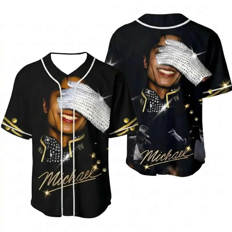 2026Summer Men's MJ Michael Jackson Printed Baseball Jersey Neutral O-Neck Short Sleeve Women's Fashion Hip Hop T-shirt Fan Gift