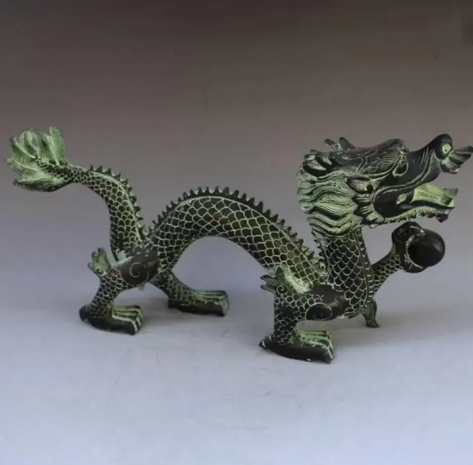 Copper Statue Exquisite Antique Chinese Bronze Carving Mythical Animal Flying Dragon Play Beads Wonderful Animal Statue