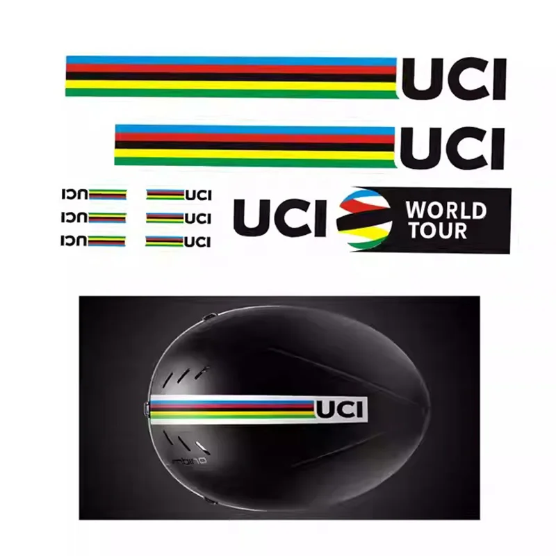 

9 шт./1 комплект велосипедных наклеек UCI с радужными полосками, водонепроницаемые, устойчивые к солнечному свету и долговечные, подходят для велосипедных рам и дорог.