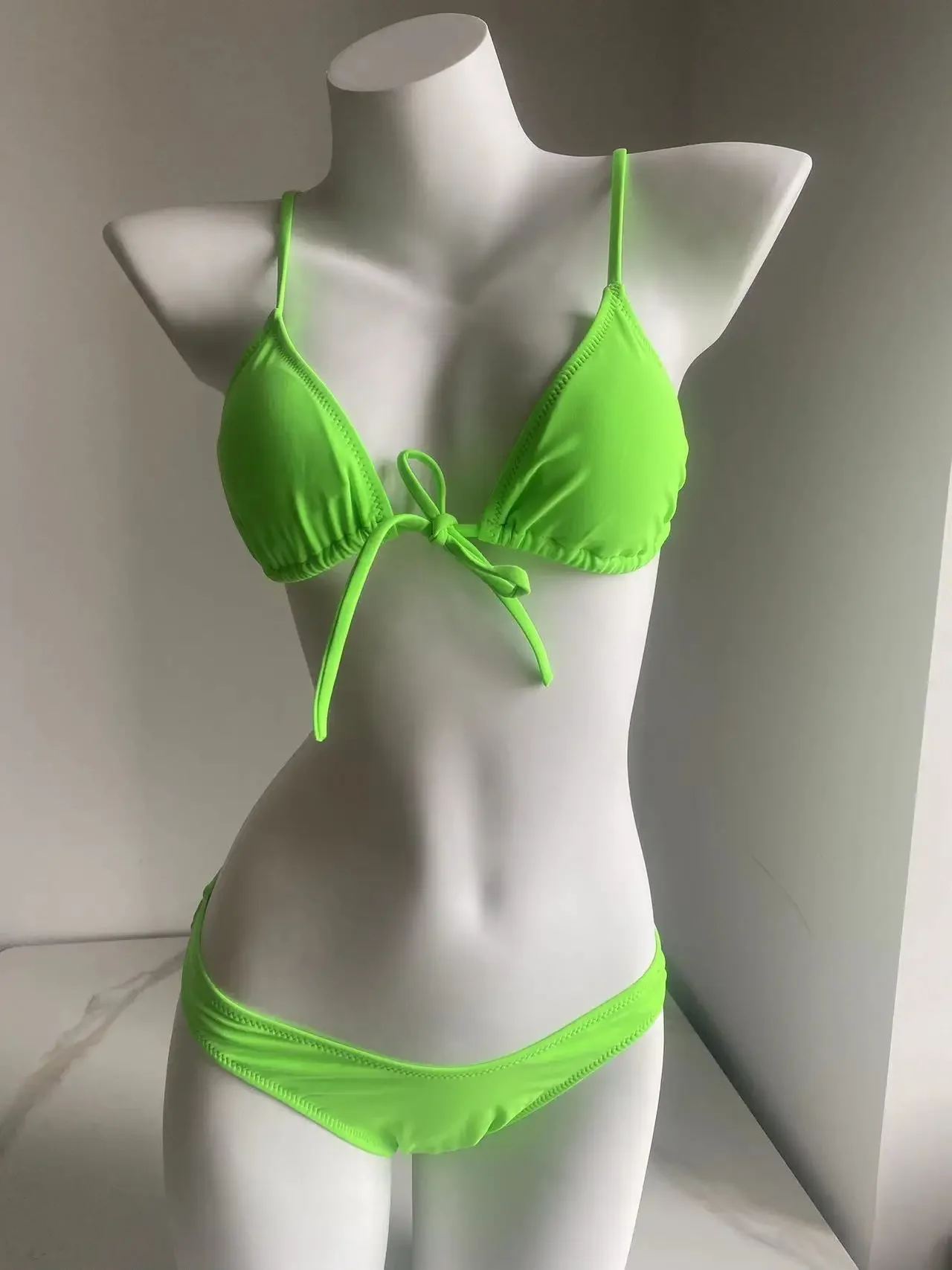 

Triangle Green Micro Bikinis Sets Swimsuit Split String Backless Y2K Swimwear Trend Women Beach Thong Bathing Suit