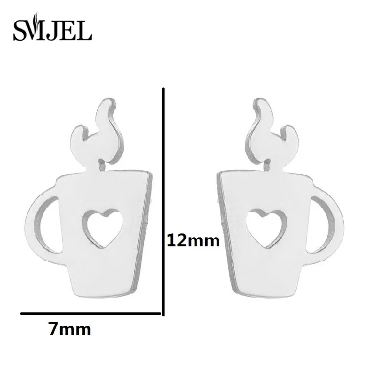 SMJEL Golden Korean Minimalist Stainless Steel Stud Earrings for Women Fashion 2024 Jewelry Cherry Mushroom Key Lock Studs Gift