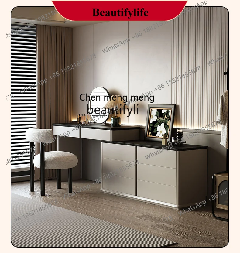 

D178 Dresser, chest, integrated black retro style makeup table, bedroom end of bed, modern minimalist solid wood