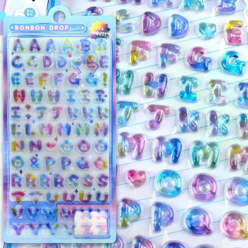 Colorful 3D Cartoon Alphabet Relief Stickers for DIY Journal Planner Photo Decorations Educational Reward Stationery