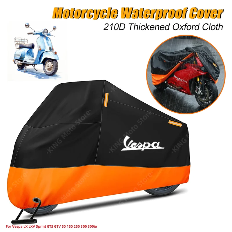 Vespa Cover Waterproof For Vespa LX LXV Sprint GTS GTV 50 150 250 300 300ie Motorcycle Dust Rain Cover With Reflective Strip