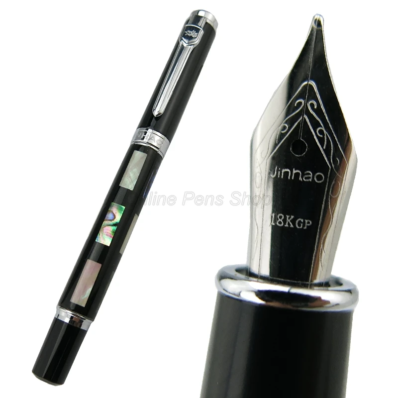 Jinhao 8802 Natural Abalone Sea Shell Barrel Fine Nib 0.5mm Fountain Pen Silver Trim Professional Office Stationery