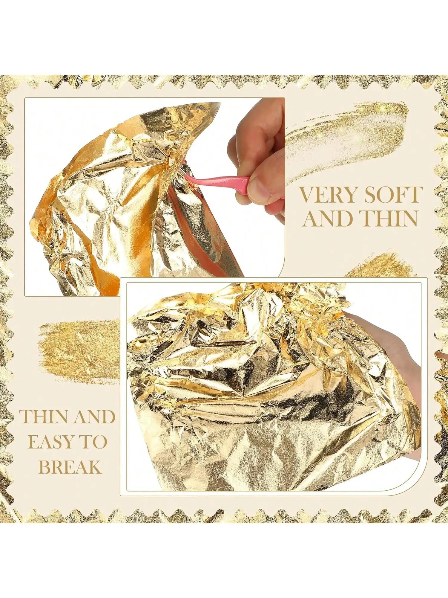 100 Sheets Grade 24K Gold Leaf Flakes Silver Rosegold Dishes Chef Art Chocolate Cake Baking Decoration Tool， Cake Toppers