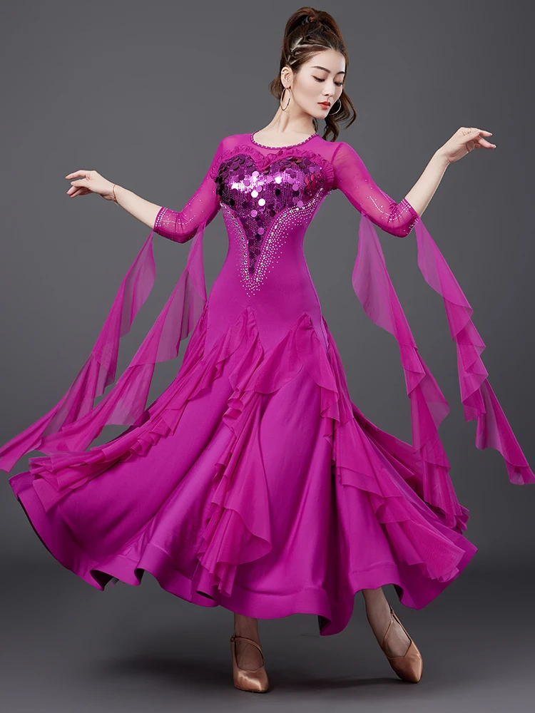 

Modern Dance Dress National Standard Waltz Friendship Competition Table Performance Clothes Elegant Large Swing Dress 7219