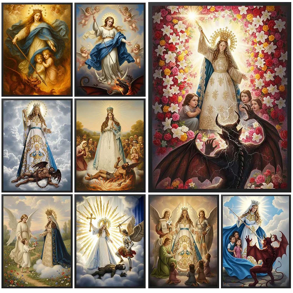 Christianity Virgin Mary Angel Madonna Devil Religion Poster Wall Pictures For Church Decor Wall Art Canvas Painting Unframed