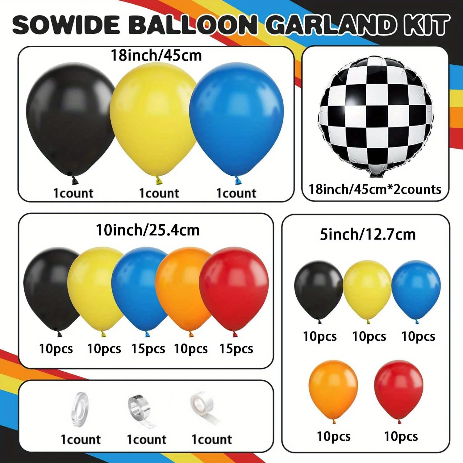 121 قطعة بالونات من رقائق العلم المتقلب باللون الأسود والأزرق والبرتقالي مجموعة إكليل القوس لعيد الميلاد والاحتفالات والزفاف والذكرى السنوية #2