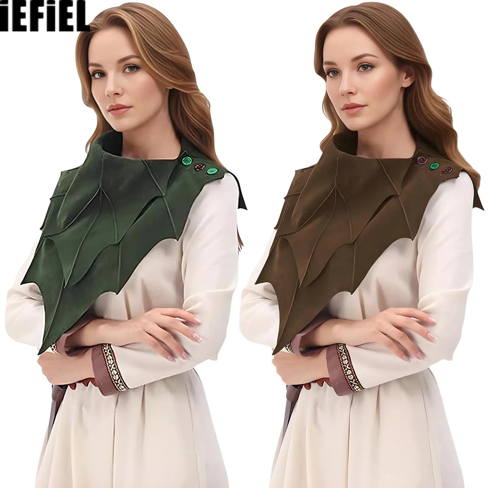 Unisex Women Men Renaissance Jagged Leaf Shape Capelet Button Shoulder Irregular Elf Cape Shawl for Halloween Cosplay