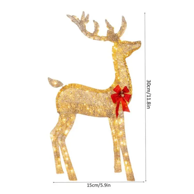 Handmake Art Elk Deer Christmas Garden Decor &LED Light Glowing Glitter Reindeer Xmas Home Outdoor Yard Ornament Decor