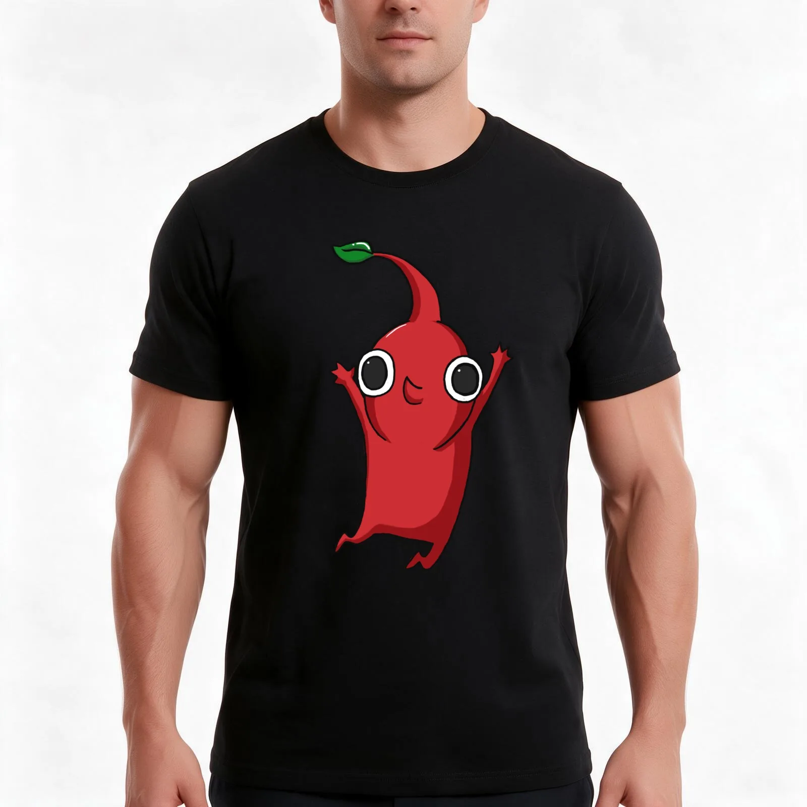 Red Jumping Pikmin T-Shirt, Summer Casual Cotton Tee, Oversized Streetwear Tops, Vintage Graphic Print, Loose Fit Short Sleeve