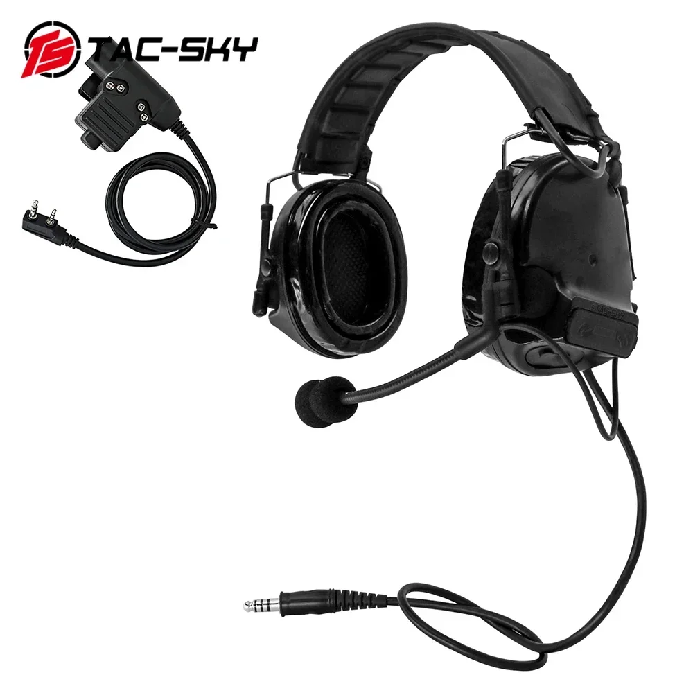 

TAC-SKY COMTA Removable Headband Silicone Earcups Noise Canceling Pickup Tactical Headset COMTA III (BK) +U94 PTT