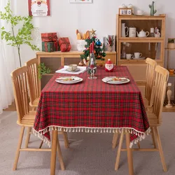 2025 New Year Tablecloth Red Plaid Photo Atmosphere Resort Home Textile  Christmas Table Cover for Family Gathering Restaurant