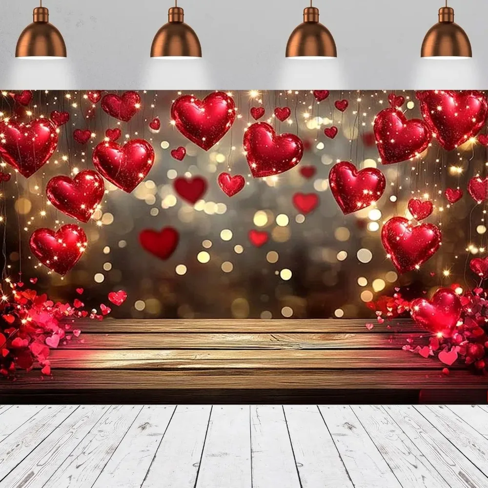 

Rural Wood Red Love Valentine's Day Theme Decoration Photography Backdrop, Romantic Lover Conservation Club Photography Backdrop