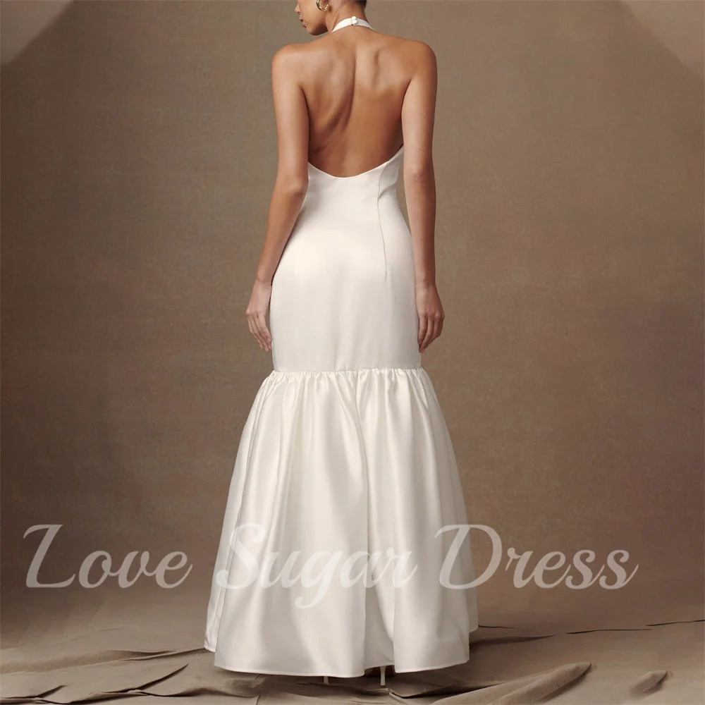 Fashion Mermaid Wedding Dress For Women V Neck Satin Bridal Gowns Sexy Backless Formal Bride Dresses robe de mariée