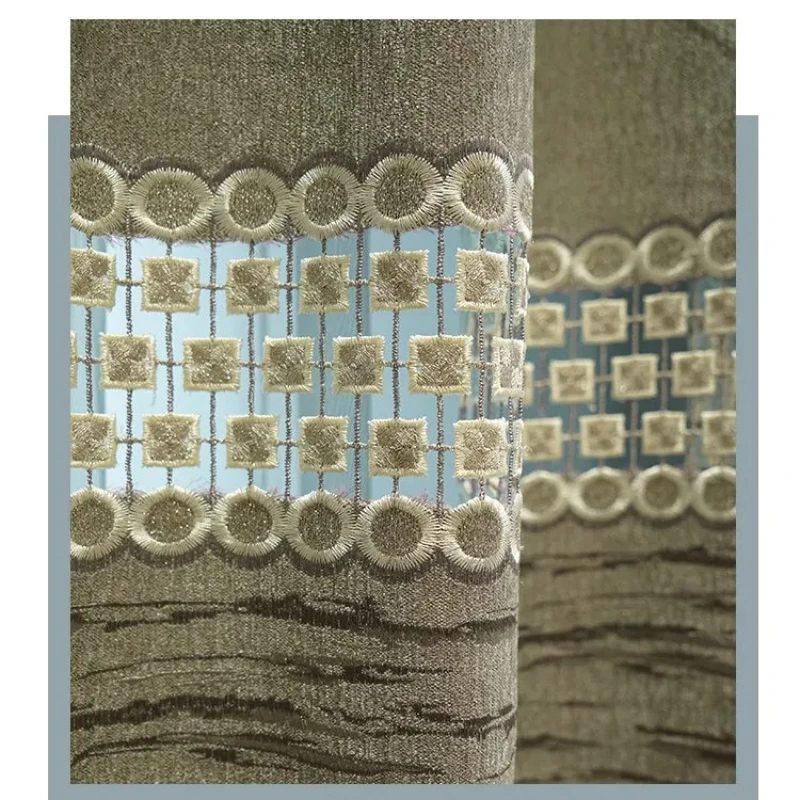 Blue Water-soluble Embroidered Curtains Chenille European Style High-end Luxury Curtains for Living Dining Room Bedroom