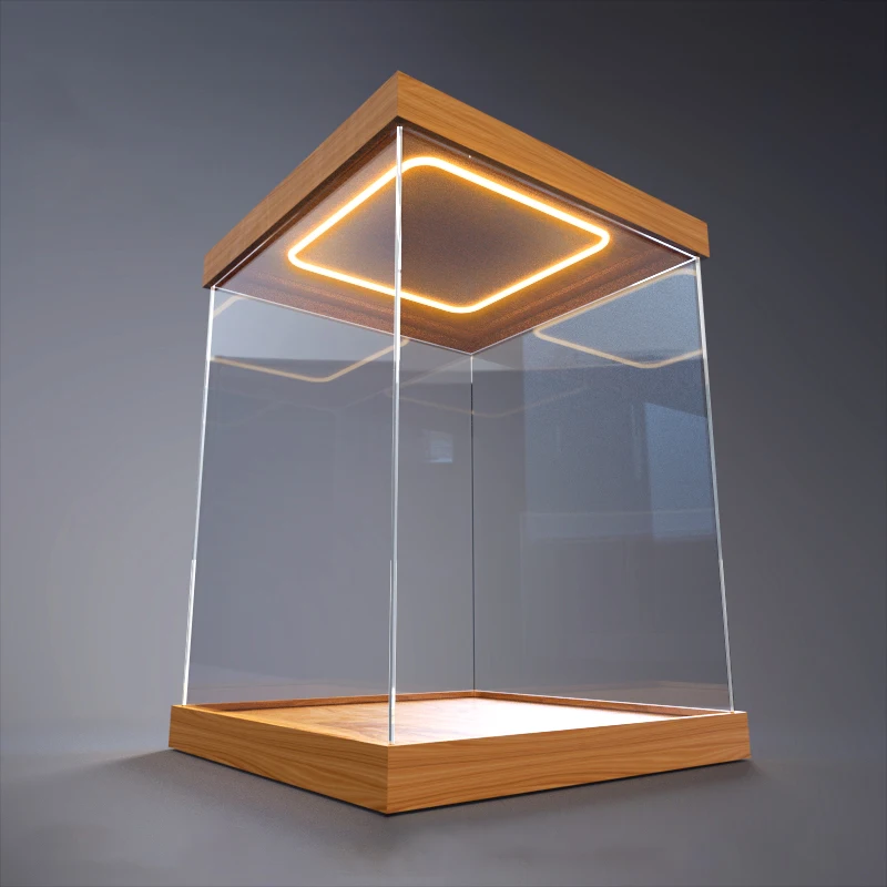 

3D Ring LED Light Clear Acrylic Action Figure Display Cabinet, Stackabled Storage Box for Car Model, Dust-proof Case for Toy