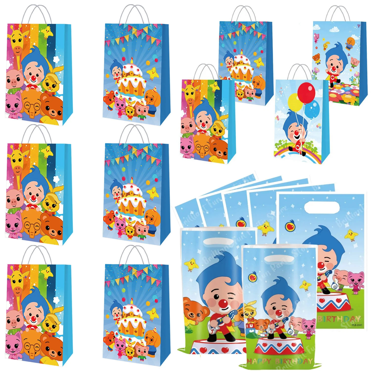 

Cartoon Plim Clown Paper Gift Bags Birthday Party Kraft Paper Candy Bag Handbag Gift Bag for Kids Baby Shower Supplies Decor