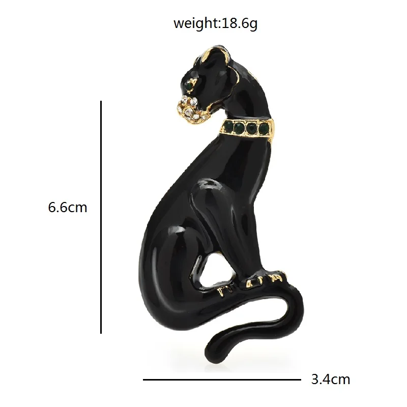 Wuli&baby Enamel Leopard Brooches For Women Men Sitting Black Run Fast Animal Party Causal Brooch Pin Gifts