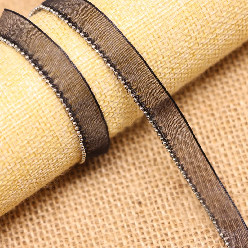 5Yard Beaded Chain Trimming White Black Organza Tape Sewing Beads Lace Edge For Clothing Dress Making Handmade Accessories