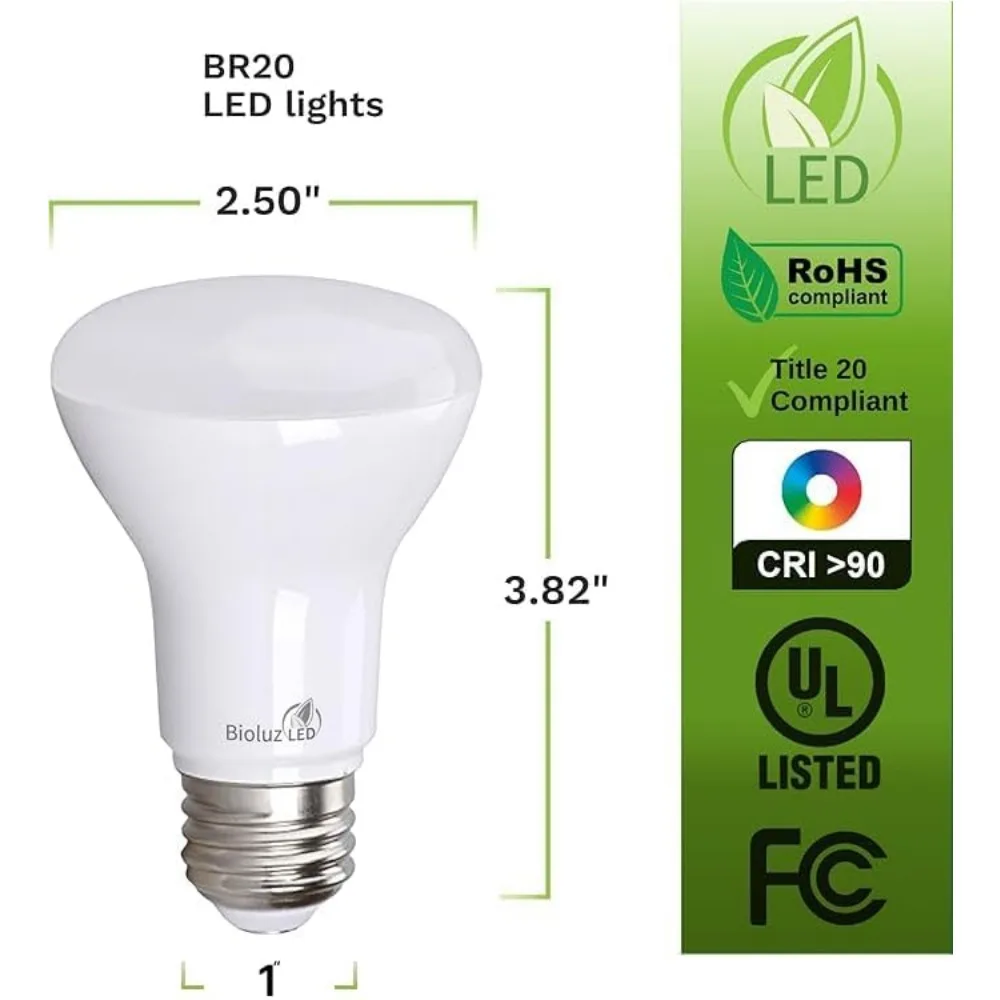 Упаковка из 60 светодиодных ламп CRI BR20 с регулируемой яркостью, 6 Вт, равная до 50 Вт, дневной свет 5000 К, прожекторы 540 люмен, подходят для наружного и внутреннего освещения.