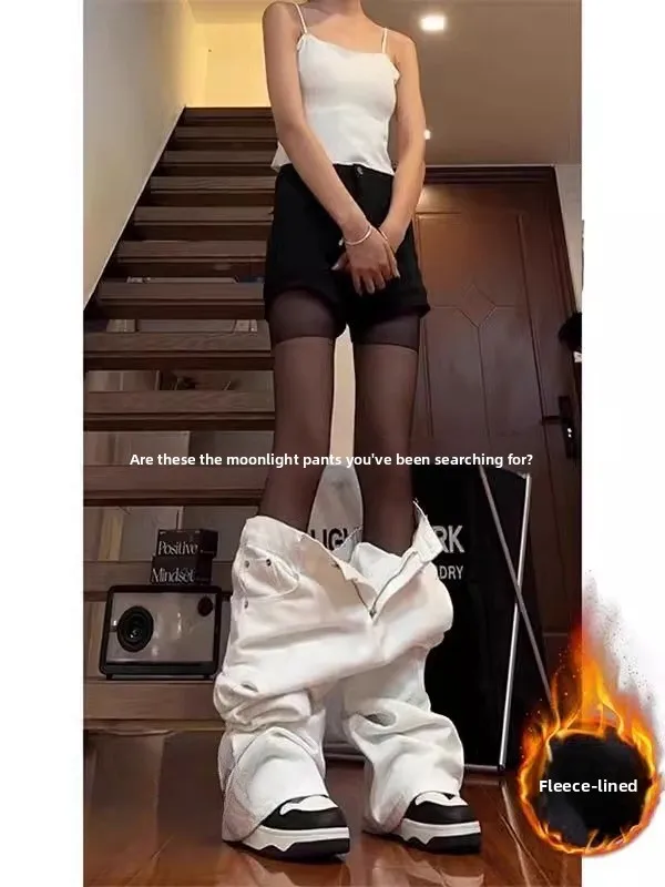 

Белые мужские джинсы с микро-клеш, весенние американские уличные эластичные тонкие прямые брюки с ножом, молодежная одежда, повседневная джинсовая одежда